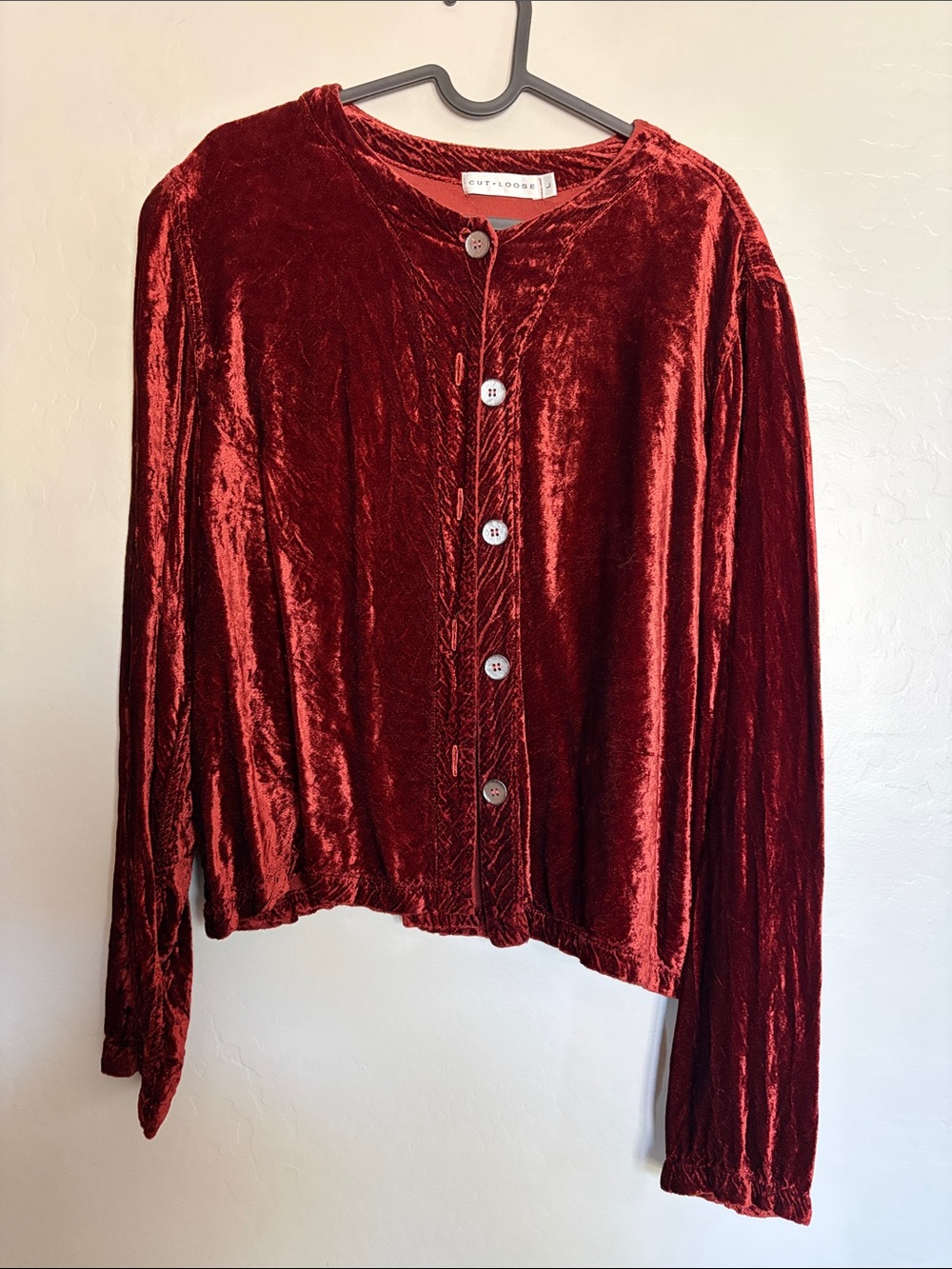 cut loose Crushed Velvet Button-Front Top - Burgundy - vintage 90’s